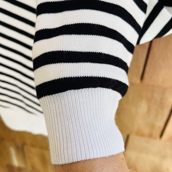 Gracia Asymmetrical Striped Boat Neck Embroidered Trim Sweater Size: Large. - Picture 12 of 16